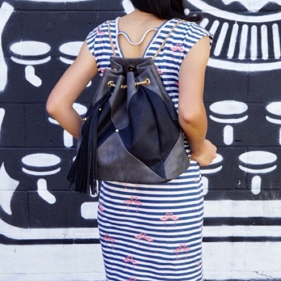 Convertible Backpack Satchel with Tassel and Chain - Picture 3 of 5